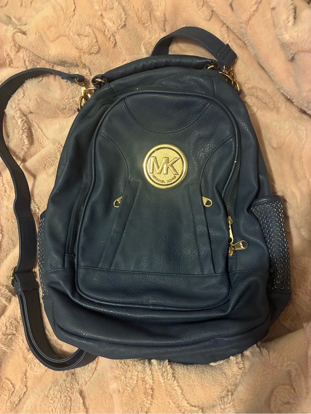 Michael Kors Blue Leather Backpack with Gold Hardware RARE vintage